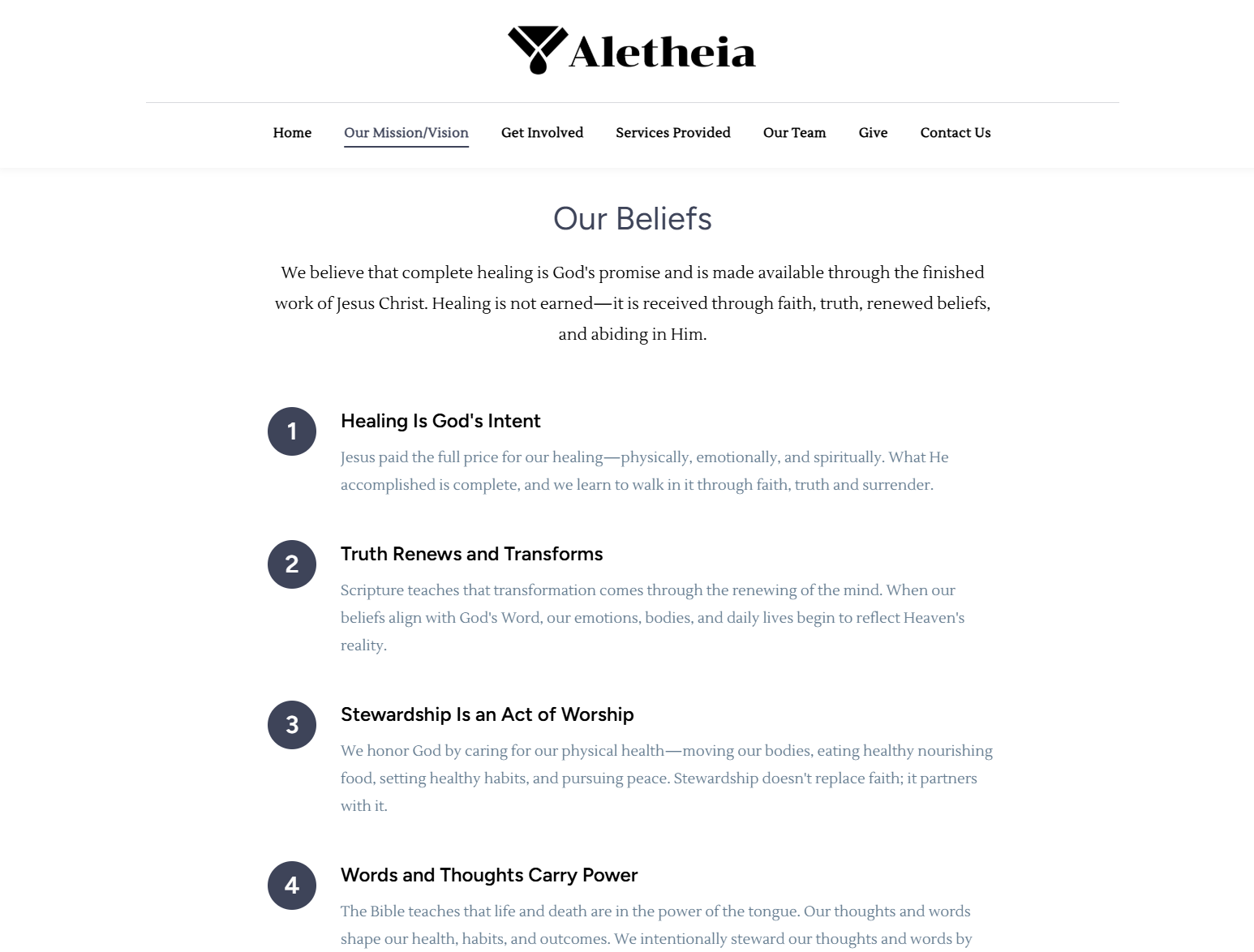 Core Beliefs section preview